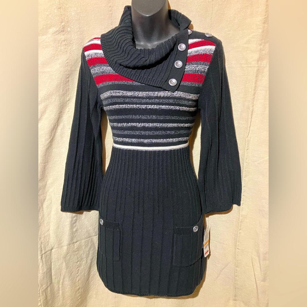 Style & Co Tunic Pocket Sweater Dress Small Black Macys New